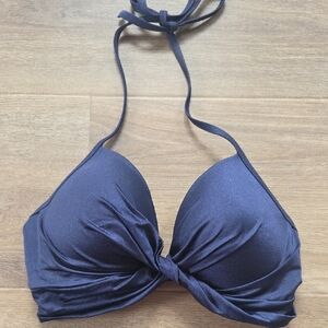 Shade & Shore Navy Blue Twist-Front Halter Swim Top